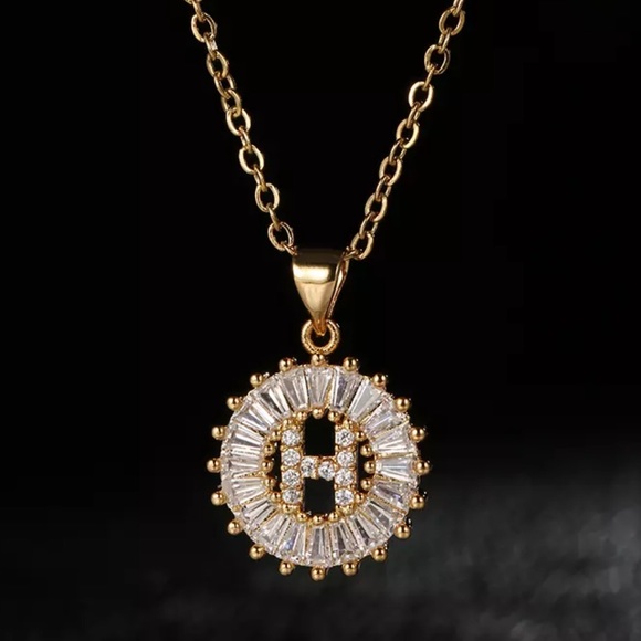 Gold Initial Crystal Sparkly Pendant Necklace A-Z - Picture 1 of 8